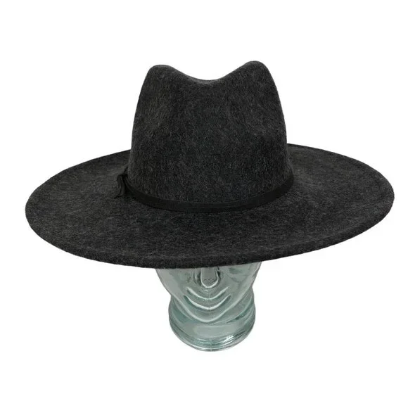 NEW Universal Thread Womens Wide Brim Wool Felt Fedora Hat Charcoal Gray Western - Picture 2 of 6